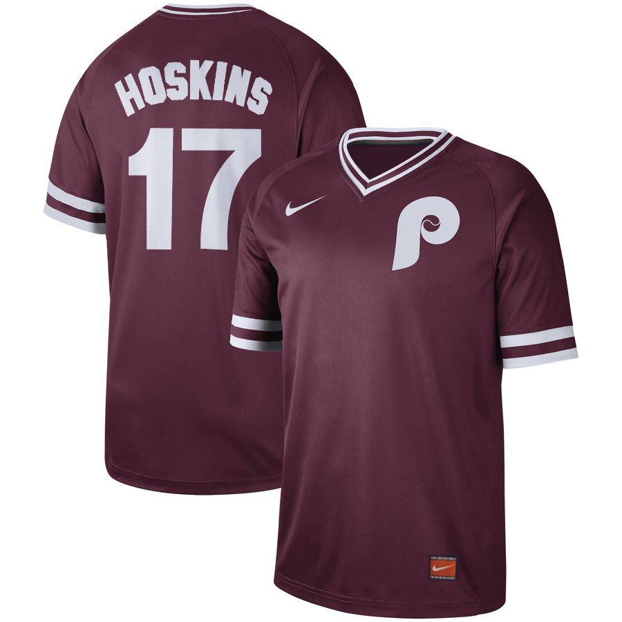 Men Philadelphia Phillies 17 Hoskins Red Nike Cooperstown Collection Legend V-Neck MLB Jersey